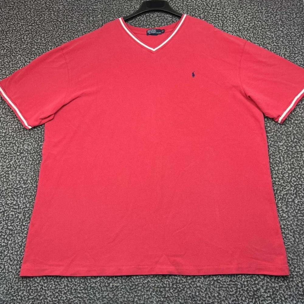 Vintage Polo Ralph Lauren Shirt Men 3XLT Red V-Neck Short Sleeve Cotton